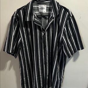Vibe Black and White Striped Button Down Shirt